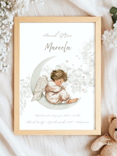 Personalizowany plakat Anioł Stróż pamiątka Chrztu Świętego