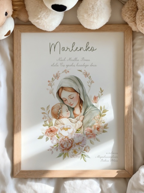 Opieka Matki Bożej nad dzieckiem, prezent na narodziny lub chrzest dla dziewczynki