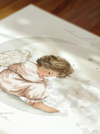 Anioł Stróż w kwadratowej drewnianej ramce