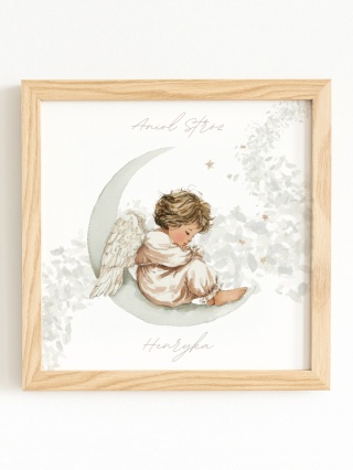 Anioł Stróż w kwadratowej drewnianej ramce