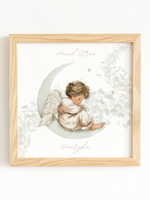 Anioł Stróż w kwadratowej drewnianej ramce