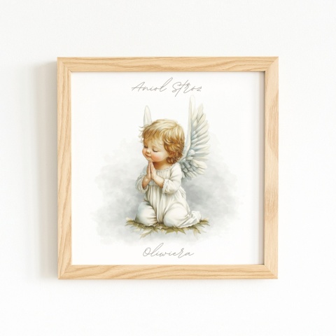 Anioł Stróż w kwadratowej drewnianej ramce