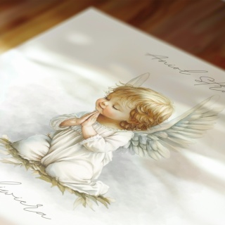 Anioł Stróż w kwadratowej drewnianej ramce