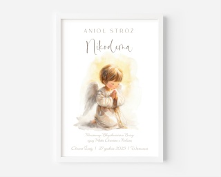 Anioł Stróż z imieniem dziecka, pamiątka Chrztu dla chłopca