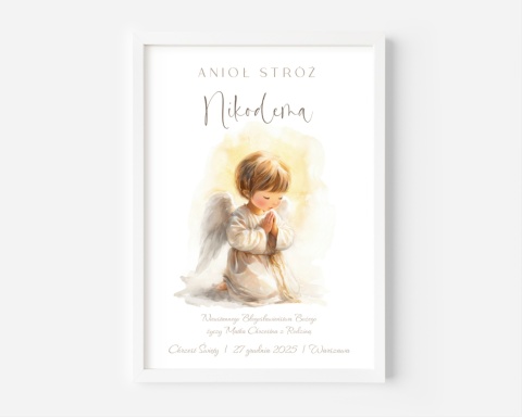 Anioł Stróż z imieniem dziecka, pamiątka Chrztu dla chłopca
