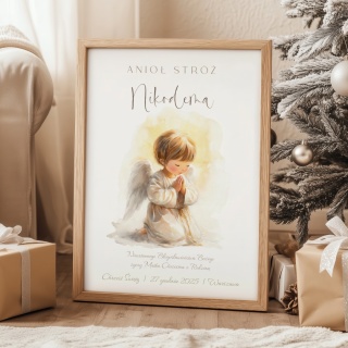 Anioł Stróż z imieniem dziecka, pamiątka Chrztu dla chłopca