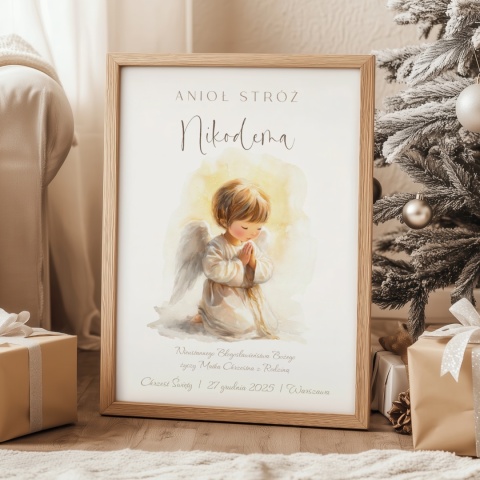 Anioł Stróż z imieniem dziecka, pamiątka Chrztu dla chłopca