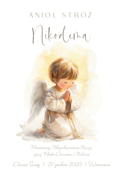 Anioł Stróż z imieniem dziecka, pamiątka Chrztu dla chłopca