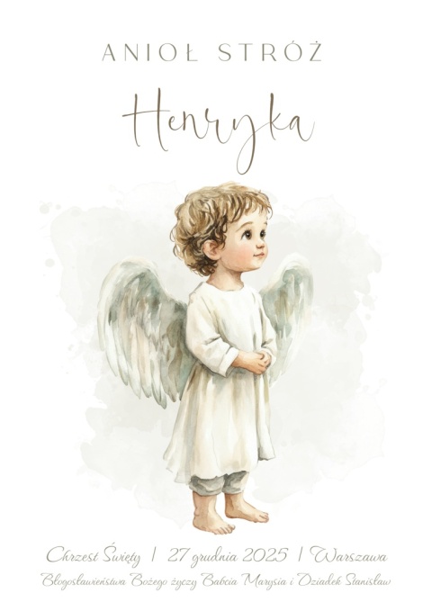 Anioł Stróż z imieniem dziecka, pamiątka Chrztu dla chłopca