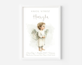 Anioł Stróż z imieniem dziecka, pamiątka Chrztu dla chłopca
