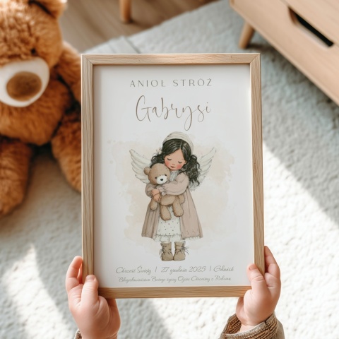 Anioł Stróż z imieniem dziecka, pamiątka Chrztu dla dziewczynki