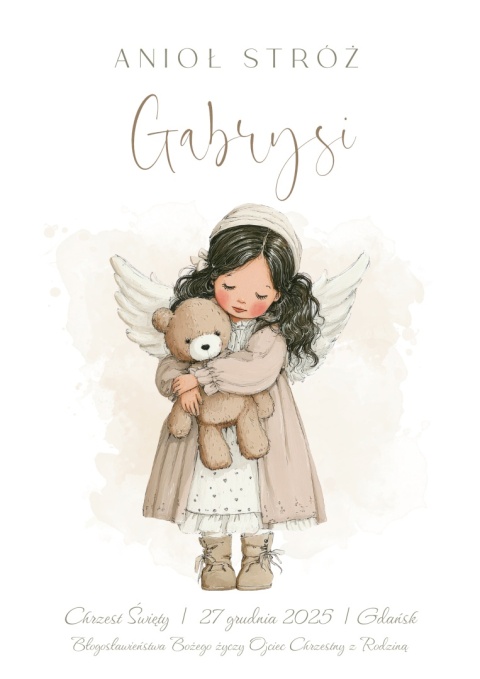 Anioł Stróż z imieniem dziecka, pamiątka Chrztu dla dziewczynki