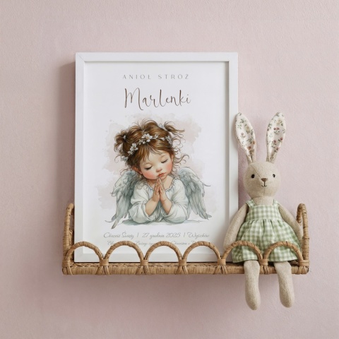 Anioł Stróż z imieniem dziecka, pamiątka Chrztu dla dziewczynki