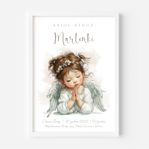 Anioł Stróż z imieniem dziecka, pamiątka Chrztu dla dziewczynki