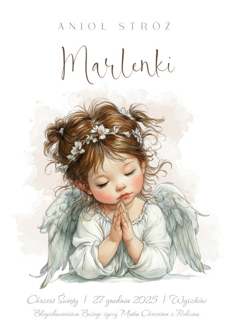 Anioł Stróż z imieniem dziecka, pamiątka Chrztu dla dziewczynki