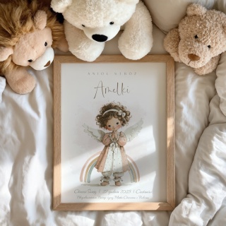 Anioł Stróż z imieniem dziecka, pamiątka Chrztu dla dziewczynki