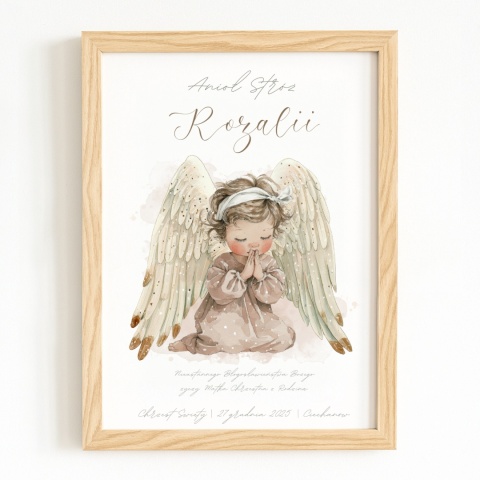 Anioł Stróż z imieniem dziecka, pamiątka Chrztu dla dziewczynki