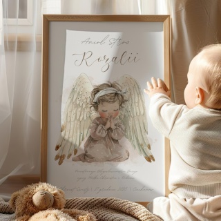 Anioł Stróż z imieniem dziecka, pamiątka Chrztu dla dziewczynki