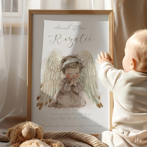 Anioł Stróż z imieniem dziecka, pamiątka Chrztu dla dziewczynki