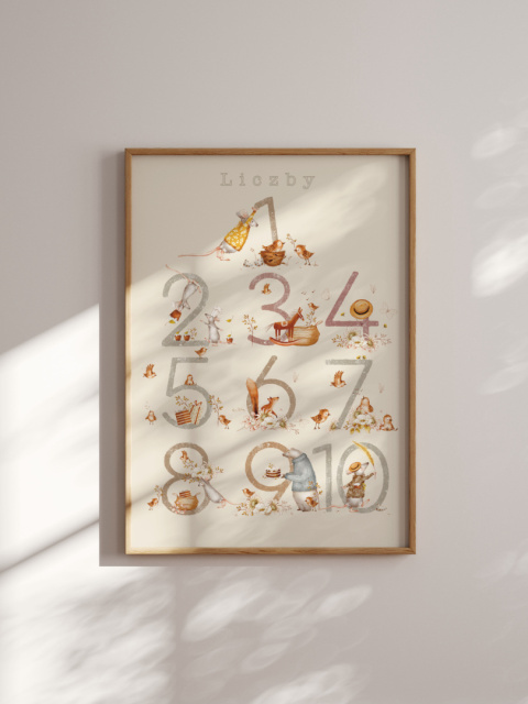 Liczby - Leśne zwierzątka, plakat edukacyjny w stylu Boho Liczby - Leśne zwierzątka, plakat edukacyjny w stylu Boho