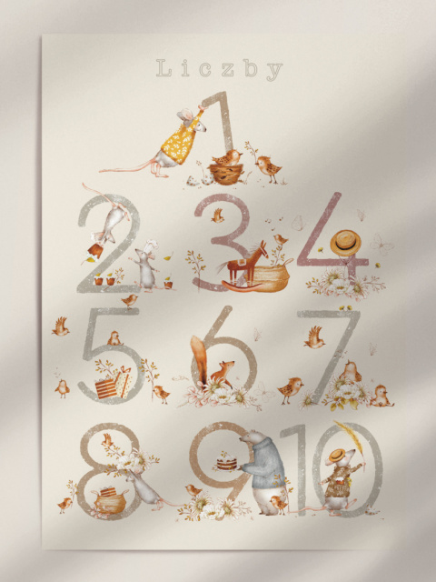 Liczby - Leśne zwierzątka, plakat edukacyjny w stylu Boho Liczby - Leśne zwierzątka, plakat edukacyjny w stylu Boho
