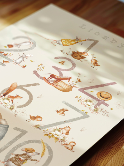 Liczby - Leśne zwierzątka, plakat edukacyjny w stylu Boho Liczby - Leśne zwierzątka, plakat edukacyjny w stylu Boho