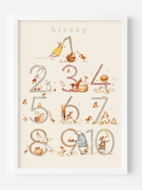 Liczby - Leśne zwierzątka, plakat edukacyjny w stylu Boho Liczby - Leśne zwierzątka, plakat edukacyjny w stylu Boho