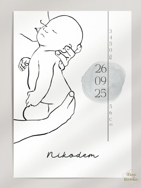 Minimalistyczna metryczka line art - blue watercolour drop