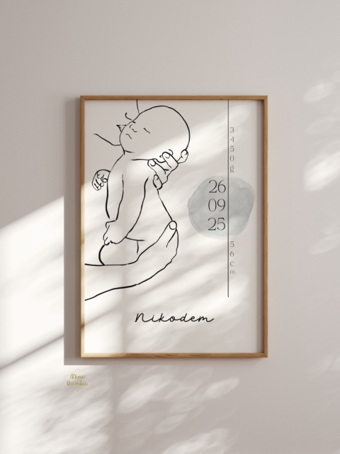 Minimalistyczna metryczka line art - blue watercolour drop