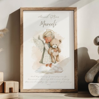 Pamiątka Komunii Świętej – Anioł Stróż z imieniem dziecka i modlitwą Aniele Boży – personalizowana ramka dla dziewczynki