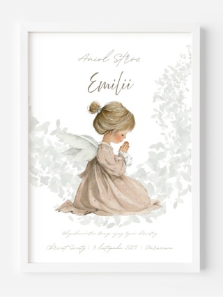 Personalizowany plakat Anioł Stróż pamiątka Chrztu Świętego dla dziewczynki