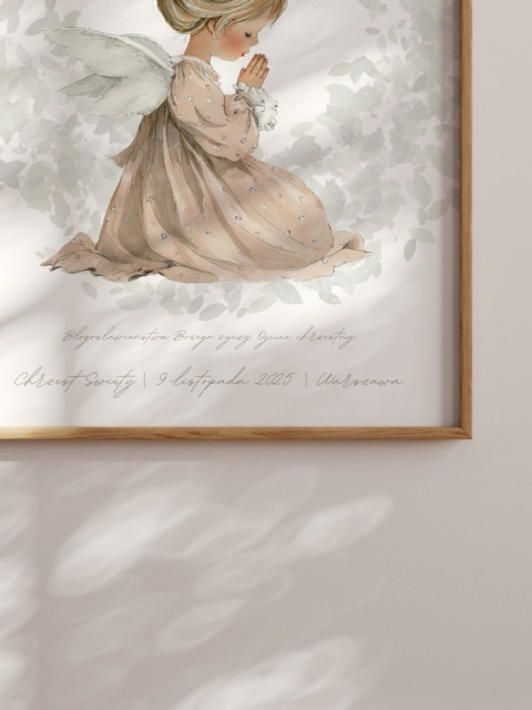 Personalizowany plakat Anioł Stróż pamiątka Chrztu Świętego dla dziewczynki