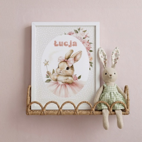 Plakat Króliczek Balerina wróżka z imieniem, dekoracja do pokoju dziewczynki