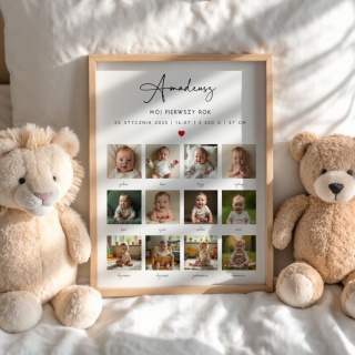 Ramka Mój Pierwszy Rok – 12 zdjęć Maluszka i metryczka urodzeniowa
