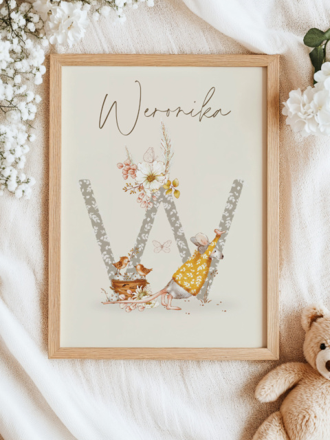 Zwierzątka w stylu Boho z literką W i imieniem dziecka Zwierzątka w stylu Boho z literką W i imieniem dziecka
