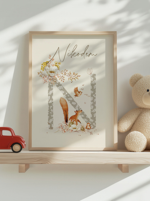 Zwierzątka w stylu Boho z literką N i imieniem dziecka Zwierzątka w stylu Boho z literką N i imieniem dziecka