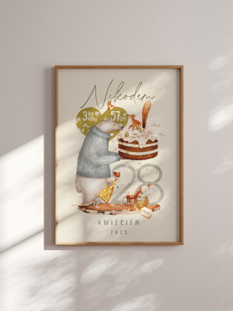 Metryczka Leśne zwierzątka, plakat w stylu Boho Metryczka Leśne zwierzątka, plakat w stylu Boho
