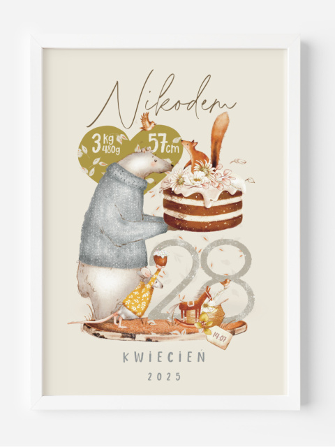 Metryczka Leśne zwierzątka, plakat w stylu Boho Metryczka Leśne zwierzątka, plakat w stylu Boho