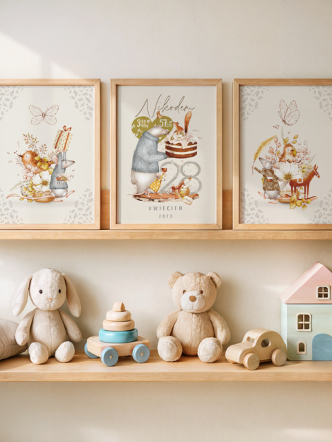 Metryczka Leśne zwierzątka, plakat w stylu Boho Metryczka Leśne zwierzątka, plakat w stylu Boho