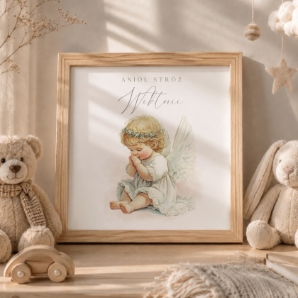 Anioł Stróż w ramce dla Dziewczynki - personalizowany plakat z imieniem dziecka