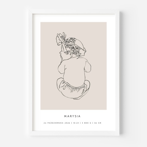 Personalizowany plakat z metryczką dla dziewczynki – ilustracja niemowlęcia | Pamiątka narodzin