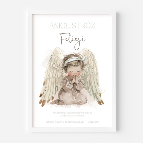 Pamiątka Chrztu Świętego dla dziewczynki – Anioł Stróż z imieniem dziecka | prezent na chrzest