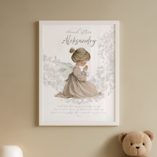 Pamiątka Chrztu Świętego – Anioł Stróż Aleksandry 30X40 w ramce - modlitwa Aniele Boży – personalizowana ramka dla dziewczynki