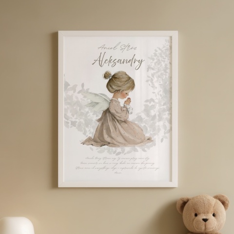 Pamiątka Chrztu Świętego – Anioł Stróż Aleksandry 30X40 w ramce - modlitwa Aniele Boży – personalizowana ramka dla dziewczynki