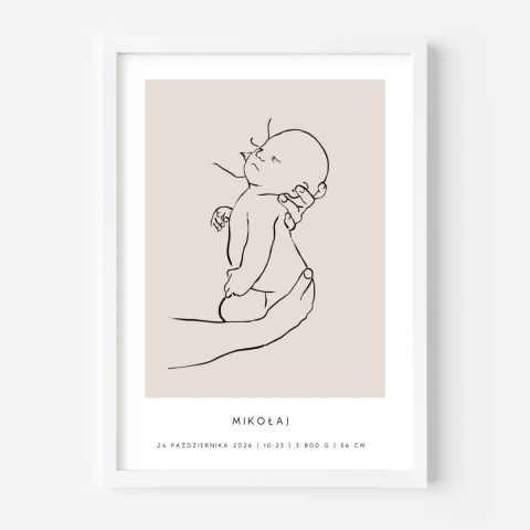 Personalizowany plakat z metryczką dla dziecka – ilustracja niemowlęcia | Pamiątka narodzin