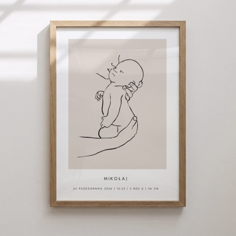 Personalizowany plakat z metryczką dla dziecka – ilustracja niemowlęcia | Pamiątka narodzin