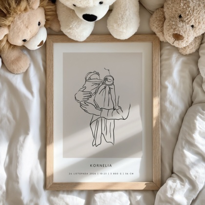 Personalizowany plakat z metryczką dla dziewczynki – ilustracja niemowlęcia | Pamiątka narodzin