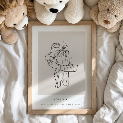 Personalizowany plakat z metryczką dla dziewczynki – ilustracja niemowlęcia | Pamiątka narodzin