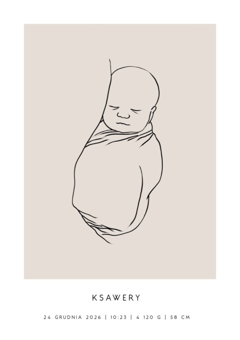 Personalizowany plakat z metryczką dla dziecka – ilustracja niemowlęcia | Pamiątka narodzin