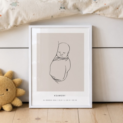 Personalizowany plakat z metryczką dla dziecka – ilustracja niemowlęcia | Pamiątka narodzin